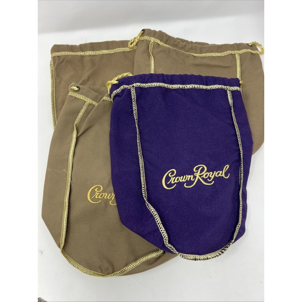 Crown Royale Bags Drawstring liter size Lot of bags Tan Brown Yellow Purple